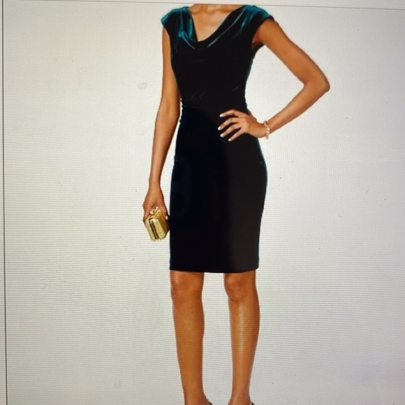 Jessica Howard Velvet Drape neck Dress Women’s 10 Green Festive Rouched Preppy - Picture 2 of 8